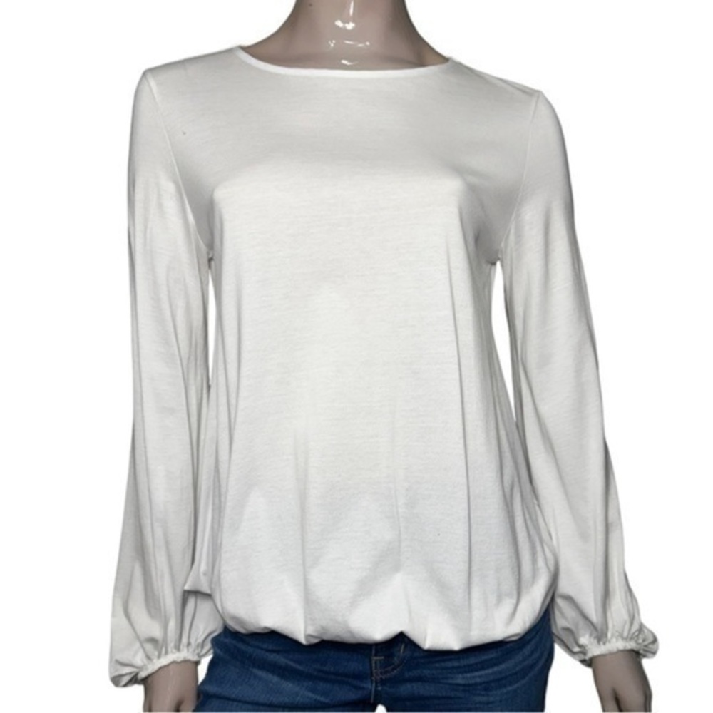 Liviana Conti Womens Size M White Cotton Long Puff Sleeve Round Neck Tee T-Shirt